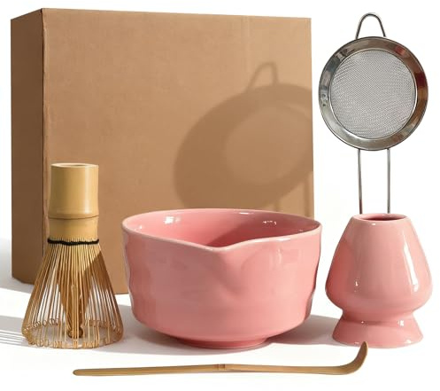 Matcha Whisk Set Cute 18 oz Matcha Bowl Kit 5 pcs Great for Tea Lover Pink