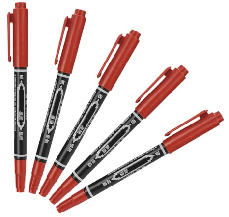 EPIGEIST Tattoo Marker Kunststoff Stifte mit 0,6mm Feiner und 1,2mm Breiter Spitze für Präzise Saubere Linien 5 Stück Rote beim Augenbrauen Microblading und Permanent Make Up