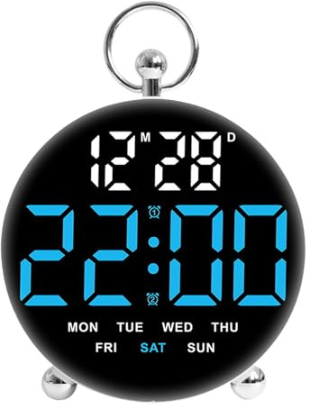 Hogvinnatil Sveglia per bambini - Doppio allarme portatile | Orologio LED con porta di ricarica USB | per notte comodino camera da adulti e viaggi