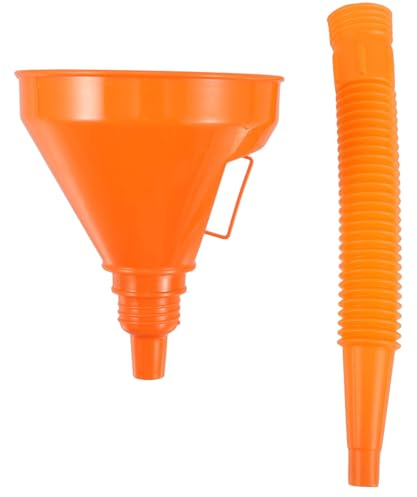 POPETPOP Entonnoir Plastique Orange avec Filtre Fin et Tuyau Flexible pour Transfert Rapide de Carburant Camion Voiture Bateau Entonnoir Large Ouverture pour Huile et Gaz Facilitant le