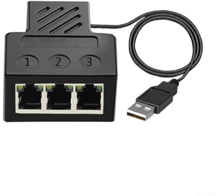Pumixiy Splitter connettore RJ45 da 1 a 3 per rete e linee telefoniche, adattatore splitter Ethernet per più dispositivi, cavo in plastica nera da 0,8 m