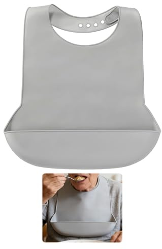 Nretluo Adult Bibs，1 Pcs Waterproof Bibs for Adults with Crumb Catcher， Silicone Adult Bib for Adults with Pocket, Reusable Suitable Elderly Eating Washable Wipeable Easy Clean