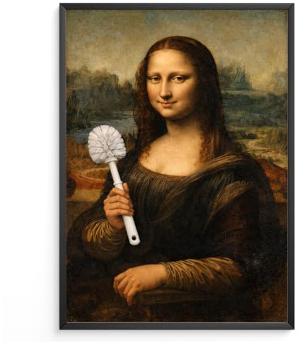 Lustiges Poster Mona Lisa mit Klobürste Badezimmer Nase zu Humorvolle Wanddeko für Toilette, Gäste-WC, Badezimmer Deko WC Humor Mona Lisa witzig