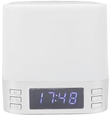 VELATEMOR Digitala Väckarklockor för Sovrum, Klockhögtalare Trådlös Laddare Sovrum, White Noise Ljudmaskin Väckarklocka Nattljus för Sömn med Nattljus Trä Vintage Dekor (SILVER)