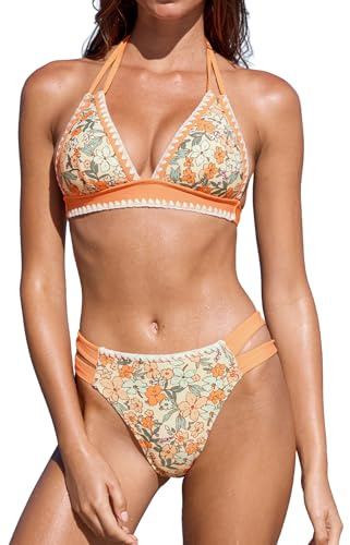 CUPSHE Damen Bikini Set V Ausschnitt Triangel Badeanzug | V-Ausschnitt, verstellbare Träger, seitliche Cutouts, herausnehmbare Cups, doppelte Träger, für Strandurlaub