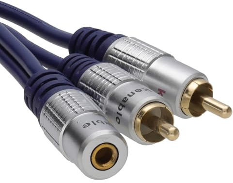 kenable Pure 3.5mm Stereo Jack Socket to 2 Phono RCA Plugs Audio Extension Cable Gold Plated OFC 0.5m Dark Blue