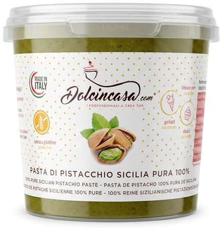 Dolcincasa-com Reine Pistazienpaste 100% Sizilien Halbfertig Schmackhaft Weich Vielseitig für Speiseeis und verschiedene Verwendungen in der Konditorei Glutenfrei 500g