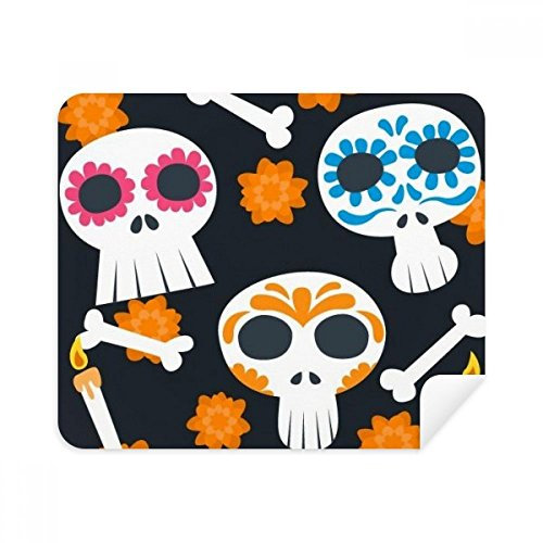 DIYthinker Knochen Schädel-Blumen Mexiko Kultur Illustration Telefon Bildschirmreiniger Gläser Reinigungstuch 2Pcs Suede Fabric