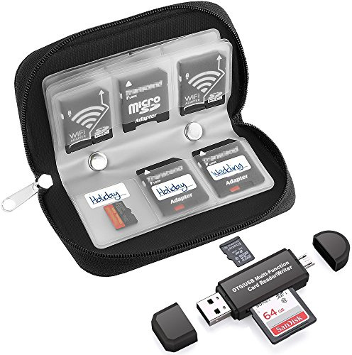 Speicherkarten Schutzbox mit 22 Steckplätzen, mit SD Kartenleser, OTG-Leser für SDXC, SDHC, SD, TF-Karte, RS-MMC, Micro SD, Micro SDHC Karte und UHS-I Karten