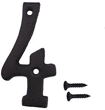 Numero civico in ferro battuto da 7,6 cm, viti abbinate incluse, colore nero, numero 4