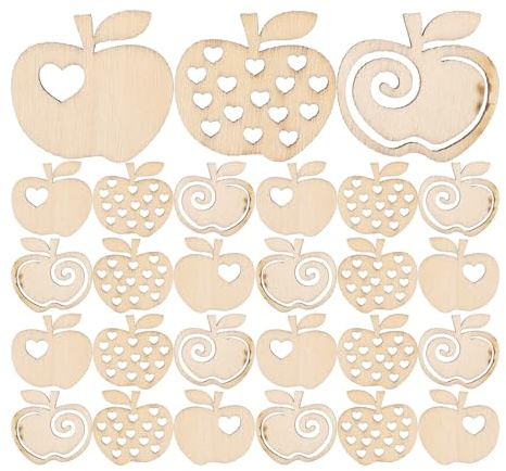 Amosfun 100 Stücke Apfel Herz Holzscheiben Weihnachten Streudeko Streuteile Schneeflocke Tischdeko Konfetti Holz Weihnachtsschmuck Baumschmuck Weihnachtsbaum Deko (Gemischten Stil)