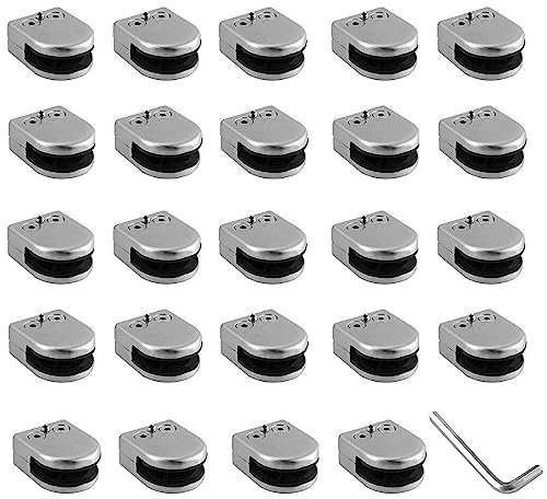 Nisorpa 24PCS Glass Clamp Bracket 6-8mm Stainless Steel Glass Clips Clamps Adjustable Glass Brackets Flat Back Connection Clamp Holder for Balustrade Staircase Handrail Window, Silver