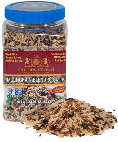 Golden Crown 6-in-1 Multigrain Blend with Black Rice, Red & Sprouted Brown Rice, Purple Barley - Premium Quality & GMO Free - Perfect for Bowls, Pilafs, Soups, Stir-Fries & Meal Prep, 32 oz (2 lbs)
