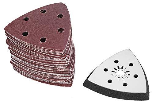 Platorelli triangolari 60 pezzi 90 mm 6 fori e 1 pezzo Kit disco triangolare per multiutensile oscillante Gancio e carta vetrata ad anello