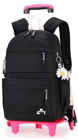 Armbq Rolling Backpack,Backpack with Wheels,Kids Roller Backpack for Girls Boys Travel Bag on Wheels Kids Trolley School Bag,Black