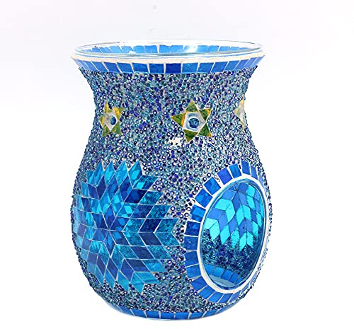 ANCLLO Kerzenhalter im Ethno-Stil, Sonnenblume, Mosaikglas, Tischdekoration für Zuhause, Hochzeit, Blau