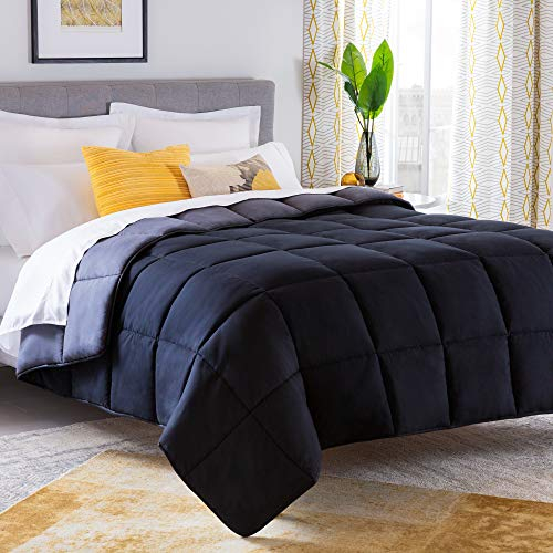Linenspa 4 Seasons Microfibre Duvet - All Season Duvet - Ultra Soft - Duvet 155 x 220 cm, Black/Graphite