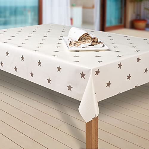 laro Wachstuch-Tischdecke Sterne Weihnachten Weihnachts-Motive PVC Wachstischdecke Eckig Meterware Wasserabweisend Abwischbar |20|, Muster:Sterne Creme-Gold, Größe:100x160 cm