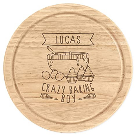 Personalisiert Holz Zerkleinern Käsebrett Rund 25cm Personalisiert Name Verrückte Backen Jungen