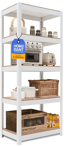HOMEDANT House 5 Tier 24.1 W Laminated Metal Shelving Unit Adjustable Storage Utility Rack Heavy Duty Shelves Organization Multipurpose Shelf Kitchen Garage Pantry Closet 1 Pack