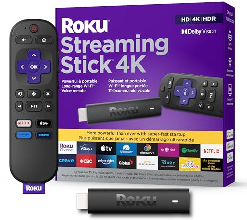 Roku Streaming Stick 4K 2022 (Official Manufacturer Product) | Streaming Device 4K/HDR/Dolby Vision with Voice Remote with TV Controls and Long-Range Wi-Fi