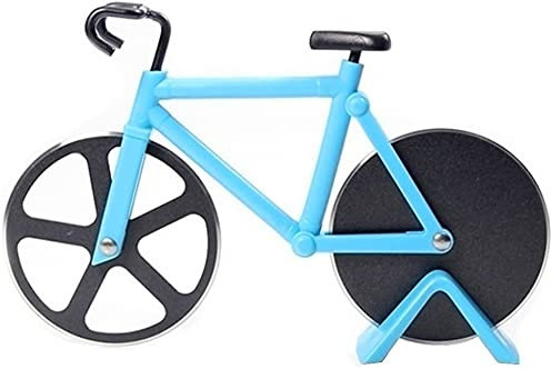 Edelstahl Fahrrad Pizzaschneider Kuchenmesser Kreative Arbeitsplatte Pizzarad Backwerkzeug-Blue