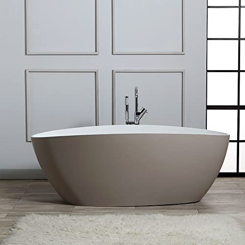 Kiamami Valentina - Bañera exenta Rachele de resina de mármol blanco y beige