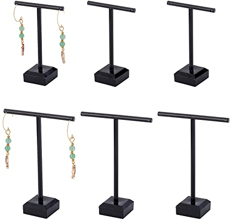 FINGERINSPIRE 6 Acryl Ohrringe Ständer Halter T-Form mit Löchern Ohrstecker Display Rack Schmuck Organizer Ohrring Einzelhandel Display (Schwarze quadratische Basis 2 Höhen: 9,5cm und 11,5cm)