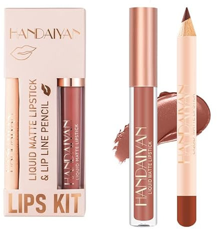 2PCS Set de maquillage pour rouge à lèvres et crayon à lèvres mat, rouge à lèvres velouté, gloss mat imperméable et longue durée, maquillage quotidien des lèvres, kit de teinture des lèvres (08)