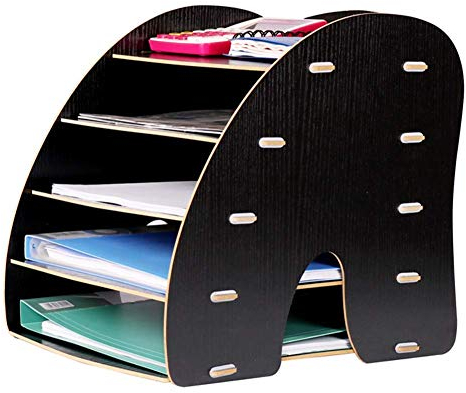 Briefablagen aus Holz, 4 Fächer, fächerförmig, Ordner, Organizer, Mail, Brief, Dokument, Zeitschrift, Aktenordner, Büro, Desktop-Organizer, schwarz