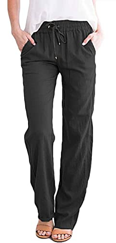 CheChury Femme Lin Pantalon Coton Lin Pantalon Léger Casual Elegant Pantalon Élastique Pantalon Décontractée Couleur Unie Mode Pants avec Poches