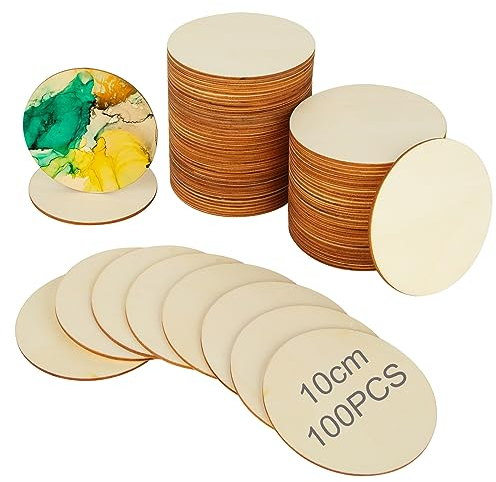 SENENQU 100er Pack Runde Holzscheiben 10 cm - Runde Holzscheiben 10 cm Durchmesser - 2.5 mm Dick Holzplatte zum Basteln - Holzplatte Rund Ausschnitte für Untersetzer & zum Basteln