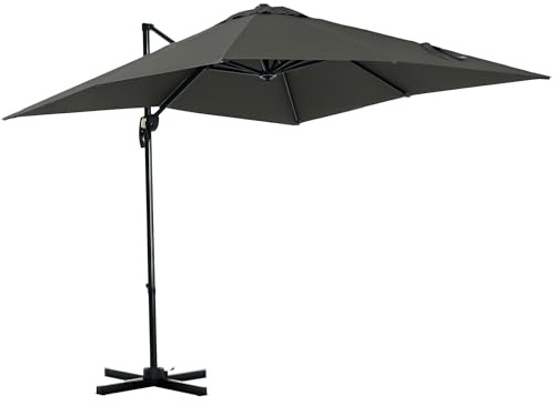 Outsunny Ombrellone da Giardino a Manovella con Angolazione Regolabile su 5 Livelli e Rotazione a 360°, Ombrellone Decentrato 2.5x2.5 m in Poliestere 200 g/m² per Patio e Terrazza, Grigio