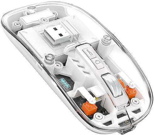MAGIC-REFINER HXSJ Kabellose Maus Bluetooth, 2,4GHz+Bluetooth 5.0 Funkmaus Wiederaufladbare Leise Ultra Slim 2400DPI, Gaming Maus Transparente, Akkuladestand Sichtbar, für Laptop/PC/Mac/Tablet, Weiss