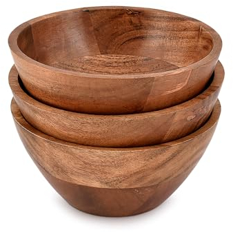 Indus Lifespace Acacia Wood Bowl Set for Kitchen Serving Bowls for Entertaining Small Snack Bowls Set Kitchen Counter, Serving Bowls, Wooden Bowls for Décor (15,24 cm x 15,24 cm x 6,98 cm) (Set of 3)