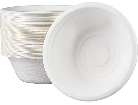 50Pcs Einweg Suppenschalen aus Zuckerrohr,Wärmespeicherung Suppenschüssel Suppenteller Einweg Klein Zuckerrohrschalen,Starke Papierschalen für Picknick,Geburtstag,Grillen und Party(Weiß, 340 ml-50)