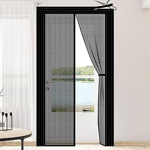 DIY Adjustable Magnetic Screen Door Fit Doors Size Width 29 - 34 Height 79 - 82- Reinforced Self Sealing Fiberglass Mesh Door, Hands Free Door Screen with Closure Weighted Bottom