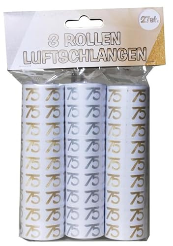 Udo Schmidt Luftschlangen 75 Geburtstag weiß Gold Silber, 3 Rollen