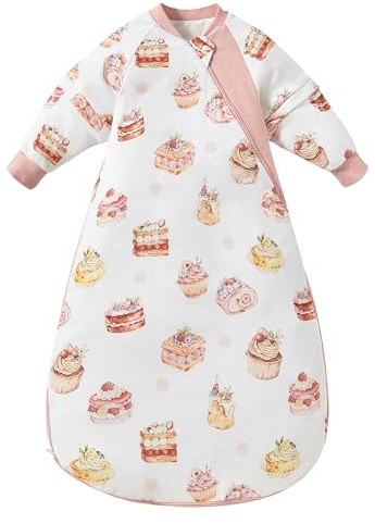Chilsuessy Baby Schlafsack Winter mit abnembar Langarm Warm Wattiert Babyschlafsack Kinder Ganzjahres Schalfsack für Jungen und Mädchen, Kuchen Party/2.5 Tog, L/Baby Höhe 80-90cm