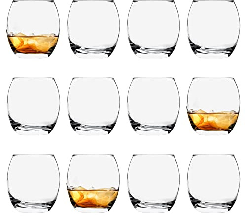Argon Tableware 12 Piece Whisky Glasses - 405ml - Tondo Collection - Whiskey Drinking Tumbler Cups Glasses Dishwasher Safe Large Highball Glass Modern Water Hiball Glasses