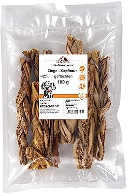 Tackenberg 500g Ziegenkopfhaut geflochen, Premium Kauartikel für Hunde von der Ziege auch für allergische und Sensible Hunde