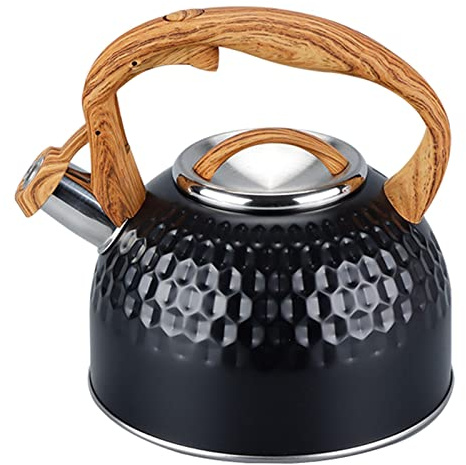 Bouilloire à thé, bouilloire, bouilloire d'extérieur, bouilloire à eau en acier inoxydable noir de 2500 ml avec poignée en bois for cuisinières à gaz, ustensiles de cuisine à induction électrique anti