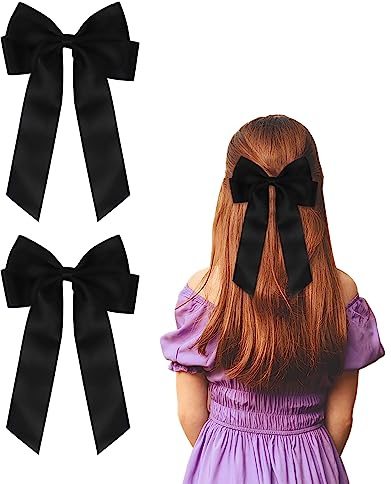 2 Stück Haarschleife Haarspange Mit Schleife, Schleife Haare für Mädchen Damen(Schwarz)