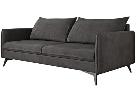 S-Style Möbel Nina Sofa 3-Sitzer Sofa für Wohnzimmer Couch Freistehende Polster Sofas & Couches Couchgarnitur Mit Schwarzen Metallfüßen Graphit 199 x 91 x 86 cm