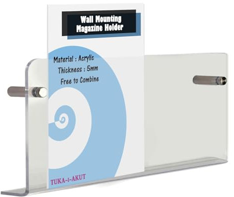 TUKA-i-AKUT Lot de 2 Étagères Murales de 60cm, Acrylique Extra Résistant, Support Mural pour Magazines Journaux Brochures Livres, Porte-Revues Porte-Prospectus Murales Transparente TKD8256-60cm-2x