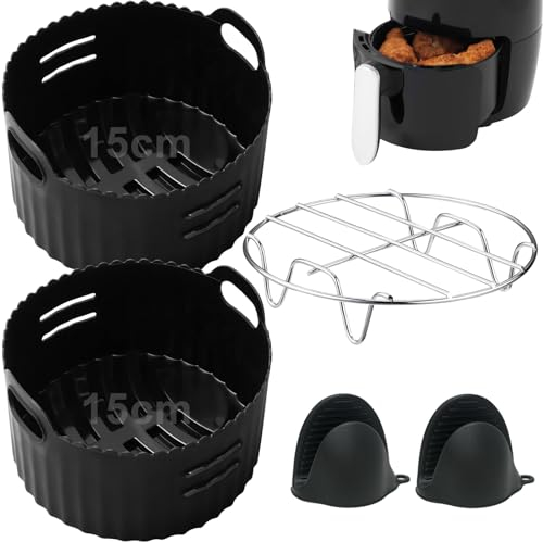 Moleath 15CM Heißluftfritteuse Zubehör für COSORI klein 2L, Midea 2L, Tefal 1.6L, 4PCS Airfryer Zubehör mit Grillroste Silikonform usw, BPA-Frei Air Fryer Accessories