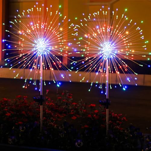 Solarlampen für Außen Garten,Solarleuchten für Außen Solarlichter Pusteblume, 8 Modi Solarstecker Gartenleuchten für Garden Pathway Lawn Solar (2, 1200LED RGB)