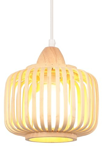 iDEGU Hängelampe Retro 18cm Pendelleuchte Vintage Skandinavischer Stil Deckenleuchte aus Bambus und Holz E27 Kronleuchter ModerneLampe Pendelleuchte für Schlafzimmer Esszimmer Küche Café Bar