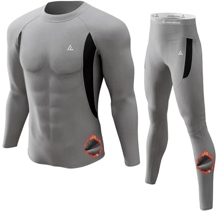 CL convallaria Termounderkläder herr, funktionella underkläder skidunderkläder andas innerfleece termounderkläder set varm mjuk termoundertröja termounderkläder för män, C-grå (260 g/㎡), L