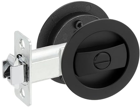 PATIKIL Round Recessed Door Lock, Pocket Door Lock Invisible 2 Sided Hardware Privacy Sliding Door Latch for Bathroom Bedroom Barn Door for 1-3/8 to 2 Thickness Door, Matte Black